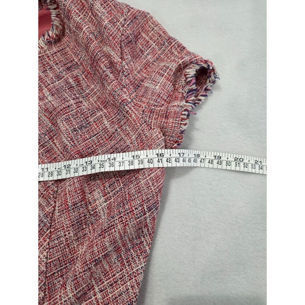 Banana Republic Pink Tweed Faux Wrap Fringe Sheath Dress V-Neck Womens Size 8 - Picture 5 of 9